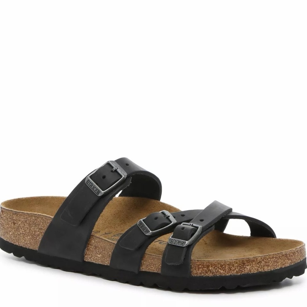 Birkenstock Black Triple-Strap Cork Footbed Sandals